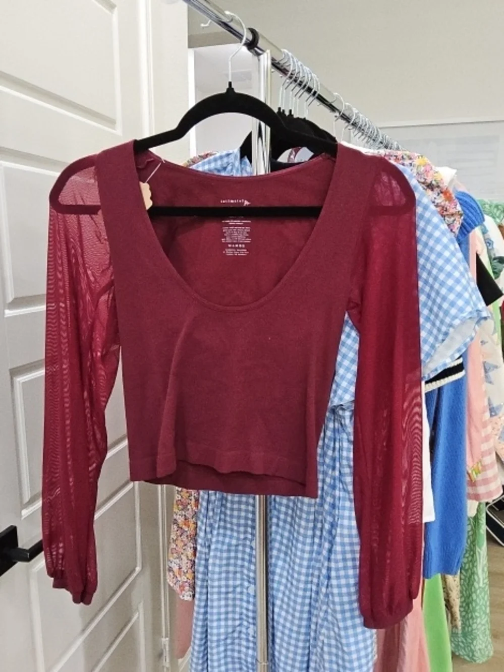 Free People Burgundy Scoop Neck Long-Sleeve Crop Top